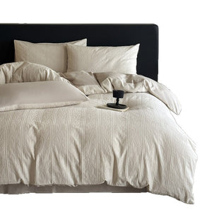 VILZSTUDIOS neutral textured jacquard duvet cover set with raised woven patterns