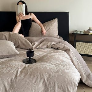 VILZSTUDIOS neutral textured jacquard duvet cover set with raised woven patterns