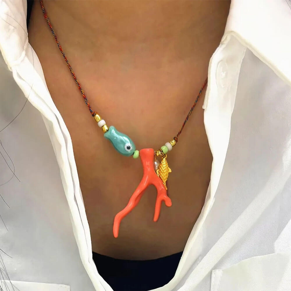 VILZSTUDIOS Ocean-inspired necklace with fish charm and coral pendant