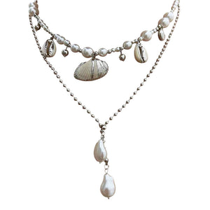 VILZSTUDIOS Layered necklace with pearls and shell charms