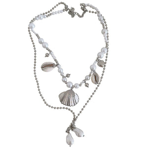 VILZSTUDIOS Layered necklace with pearls and shell charms
