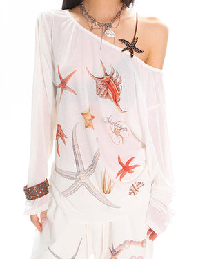 VILZSTUDIOS Stylish off-shoulder top with ocean graphics