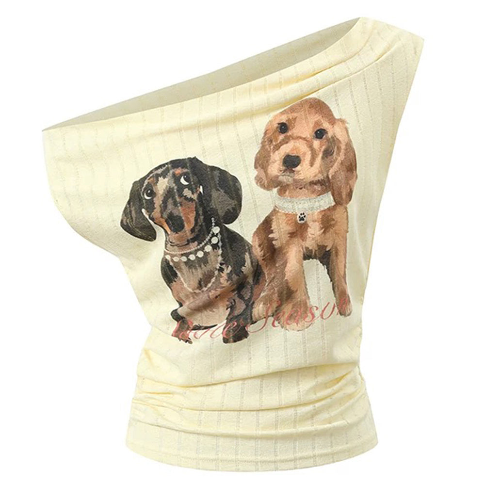 VILZSTUDIOS Chic off shoulder top with puppy print for fashion enthusiasts