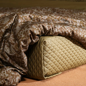 VILZSTUDIOS olive floral damask satin bedding set with diamond-quilted pillowcase detailing