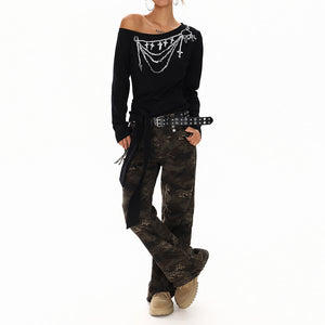 VILZSTUDIOS Stylish one-shoulder top featuring chain graphic design