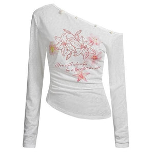 VILZSTUDIOS Trendy one-shoulder floral top with hibiscus design