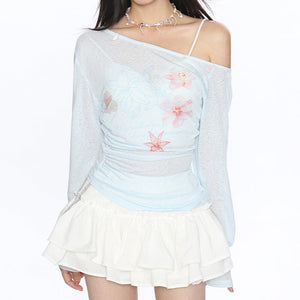 VILZSTUDIOS Trendy one-shoulder floral top with hibiscus design
