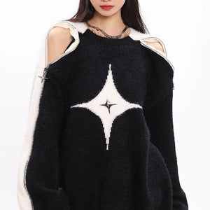 VILZSTUDIOS Stylish open-shoulder knit sweater for modern fashion