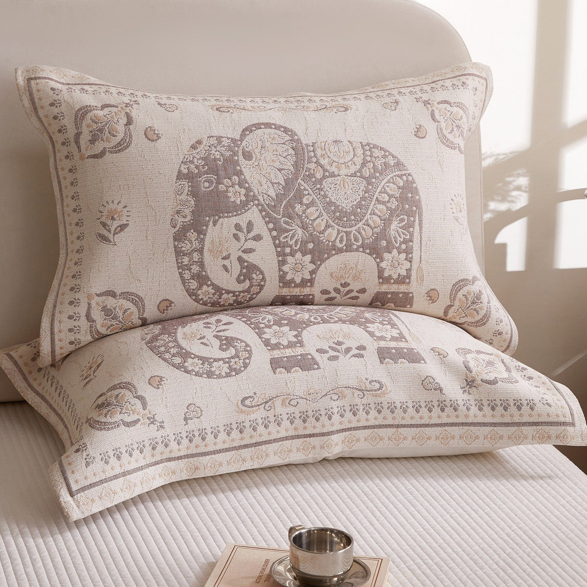 Ornate Elephant Jacquard Pillowcase