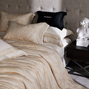 VILZSTUDIOS champagne beige, dusty rose pink, or taupe gray paisley bedding set with wide flanged pillowcases