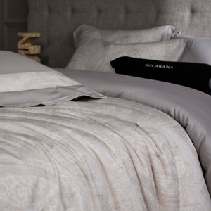 VILZSTUDIOS champagne beige, dusty rose pink, or taupe gray paisley bedding set with wide flanged pillowcases