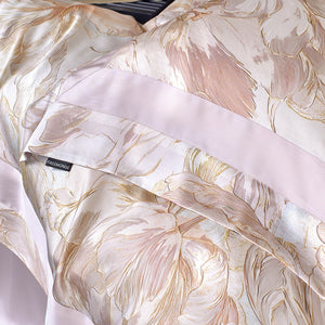 VILZSTUDIOS cream and blush painterly floral bedding set with wide pink pillowcase borders