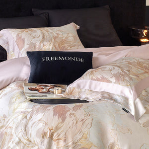 VILZSTUDIOS cream and blush painterly floral bedding set with wide pink pillowcase borders