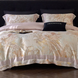 VILZSTUDIOS cream and blush painterly floral bedding set with wide pink pillowcase borders