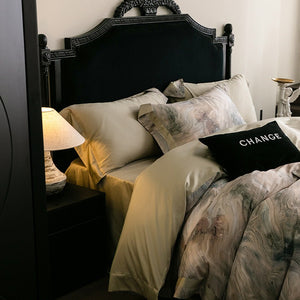 VILZSTUDIOS muted earthy-tone floral and marble print duvet cover set with wide flange borders