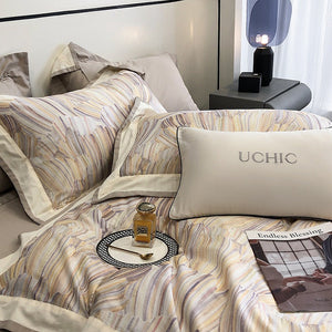 VILZSTUDIOS blush pink or lavender abstract brushstroke duvet cover set with wide contrast borders
