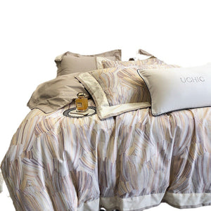 VILZSTUDIOS blush pink or lavender abstract brushstroke duvet cover set with wide contrast borders