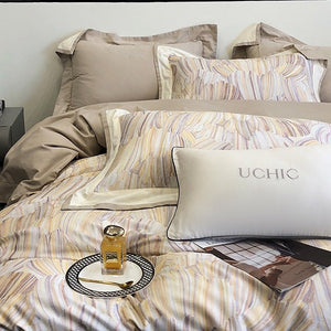 VILZSTUDIOS blush pink or lavender abstract brushstroke duvet cover set with wide contrast borders