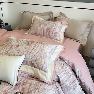 VILZSTUDIOS blush pink or lavender abstract brushstroke duvet cover set with wide contrast borders