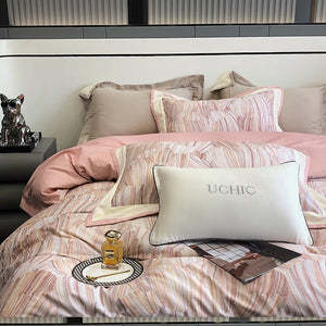 VILZSTUDIOS blush pink or lavender abstract brushstroke duvet cover set with wide contrast borders