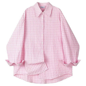 VILZSTUDIOS Pastel plaid oversized shirt with dropped shoulders and wide sleeves