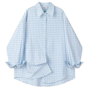 VILZSTUDIOS Pastel plaid oversized shirt with dropped shoulders and wide sleeves