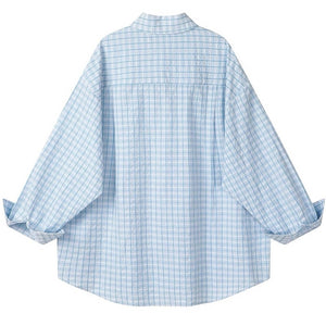 VILZSTUDIOS Pastel plaid oversized shirt with dropped shoulders and wide sleeves