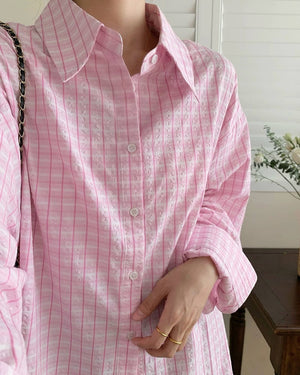 VILZSTUDIOS Pastel plaid oversized shirt with dropped shoulders and wide sleeves