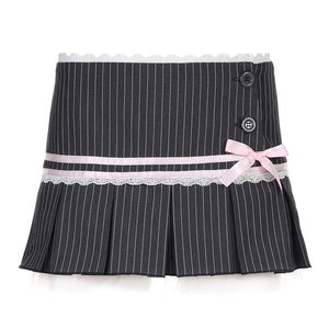 VILZSTUDIOS Stylish pinstripe micro-mini skirt with ribbon and bow