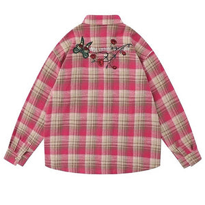 VILZSTUDIOS Plaid Embroidered Rose Button-Up Shirt product image