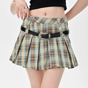 VILZSTUDIOS Trendy plaid pleated mini skirt for fashionable outfits