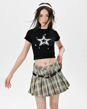 VILZSTUDIOS Trendy plaid pleated mini skirt for fashionable outfits