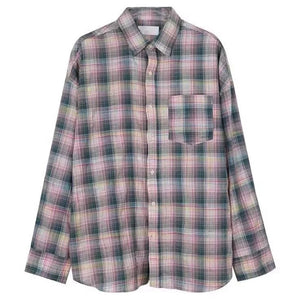 VILZSTUDIOS Plaid oversized button-up shirt with chest pocket