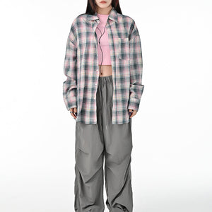 VILZSTUDIOS Plaid oversized button-up shirt with chest pocket