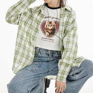 VILZSTUDIOS Oversized plaid button-up shirt in sage green