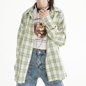 VILZSTUDIOS Oversized plaid button-up shirt in sage green