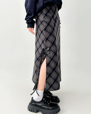VILZSTUDIOS Plaid midi skirt with side-slit details