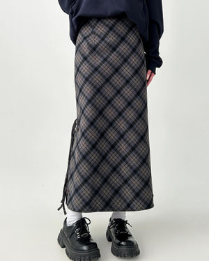VILZSTUDIOS Plaid midi skirt with side-slit details