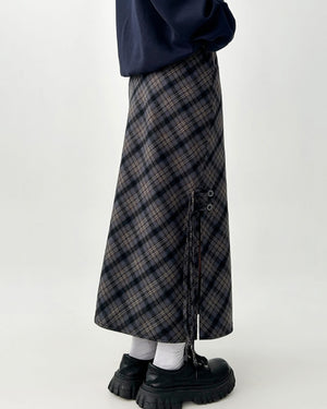 VILZSTUDIOS Plaid midi skirt with side-slit details