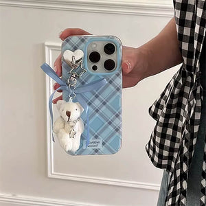VILZSTUDIOS Plaid teddy charm phone case
