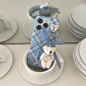 VILZSTUDIOS Plaid teddy charm phone case