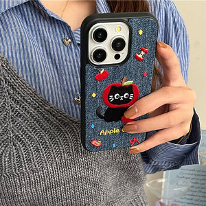 VILZSTUDIOS Cute Apple Cat Embroidery Phone Case