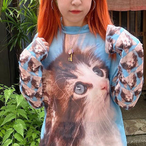 VILZSTUDIOS Playful cat graphic long sleeve shirt