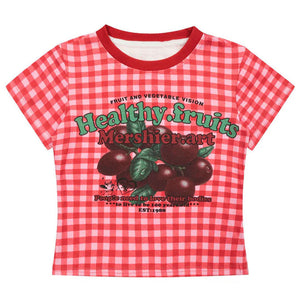 VILZSTUDIOS Playful fruits gingham baby tee design