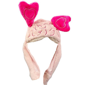 VILZSTUDIOS Cute plush hat with heart ears and brain design