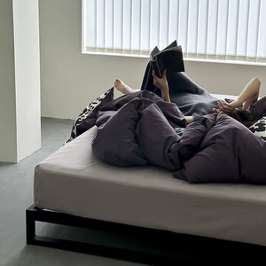 VILZSTUDIOS deep plum duvet cover set with monochrome floral pillowcases