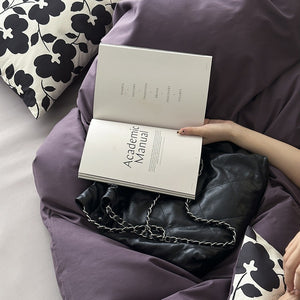 VILZSTUDIOS deep plum duvet cover set with monochrome floral pillowcases