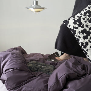 VILZSTUDIOS deep plum duvet cover set with monochrome floral pillowcases