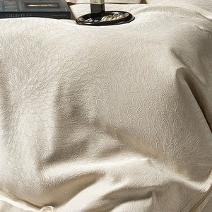 VILZSTUDIOS ivory cream plumage jacquard bedding set with broad borders and gold-tone piping