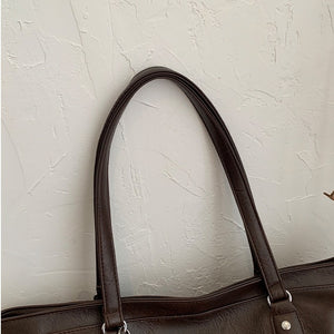 VILZSTUDIOS dark brown plush bear keychain faux leather tote bag